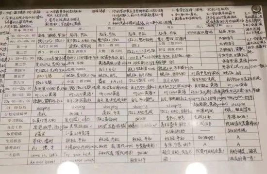 马冬晗、马冬昕大学时期的时间计划表。图/清华大学